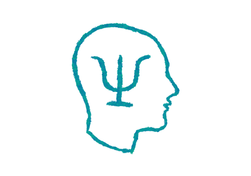 icon for psychology, with hand sketched outline of a human head and the greek psi character