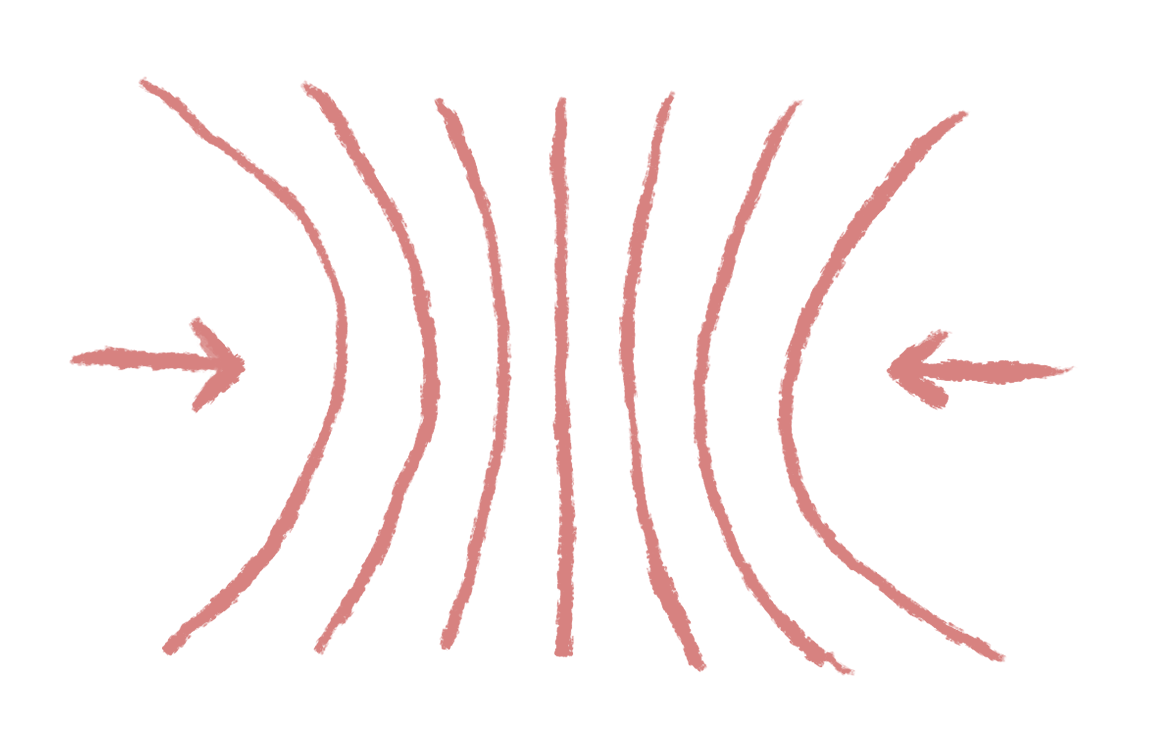 Hand-drawn icon signifying resilience, with a series of lines bending inward with two arrows pointing in and causing pressure on the lines